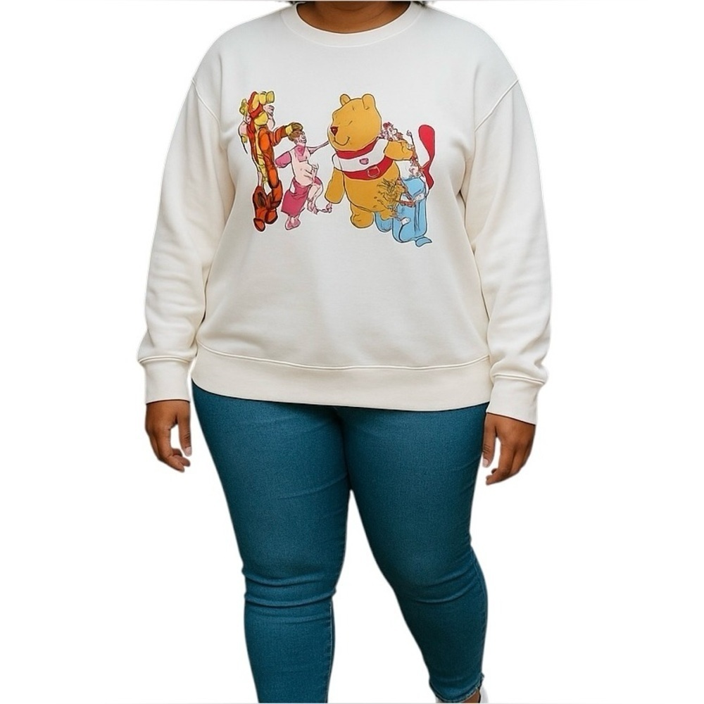 Disney‎ Winnie the Pooh Christmas Holiday White Crew Neck Sweater Women Size XXL